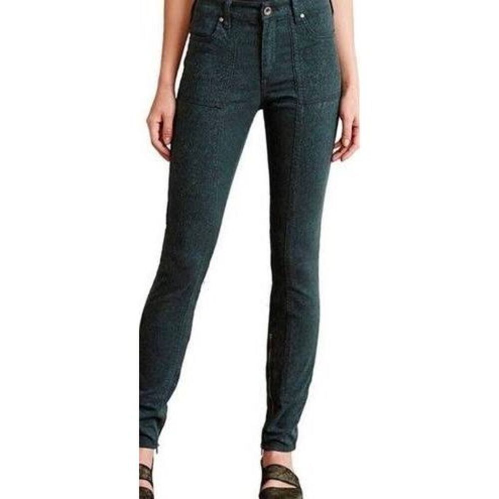 Anthropologie Pilcro and The Letterpress Green Jacquard Ankle Zip Pants Size 28